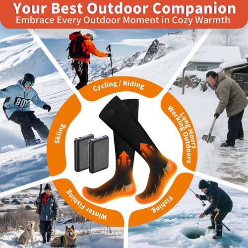 Heated Socks for Men Women, Upgraded 7000mAh Rechargeable Battery Heated Socks, Warmth Up to 12 Hours, 4 Heating Settings, Washable Thermal Electric Heating Socks (Black & Gray, Unisex-Adult)