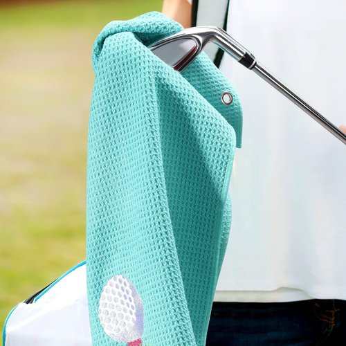 Vansolinne Golf Towels for Bags - Microfiber Waffle Pattern Pink Blue - Funny Gifts for Golf Fans, Set of 2