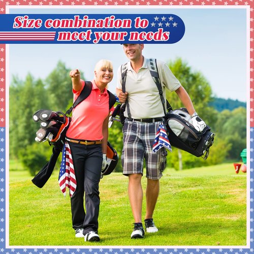 Flutesan 4 Pieces American Flag Pattern Golf Towels for Golf Bags Red White Blue Golf Ball Towel for Men Women Microfiber Waffle Texture Absorbent Golf Towels for 4th July Independence Memorial Day