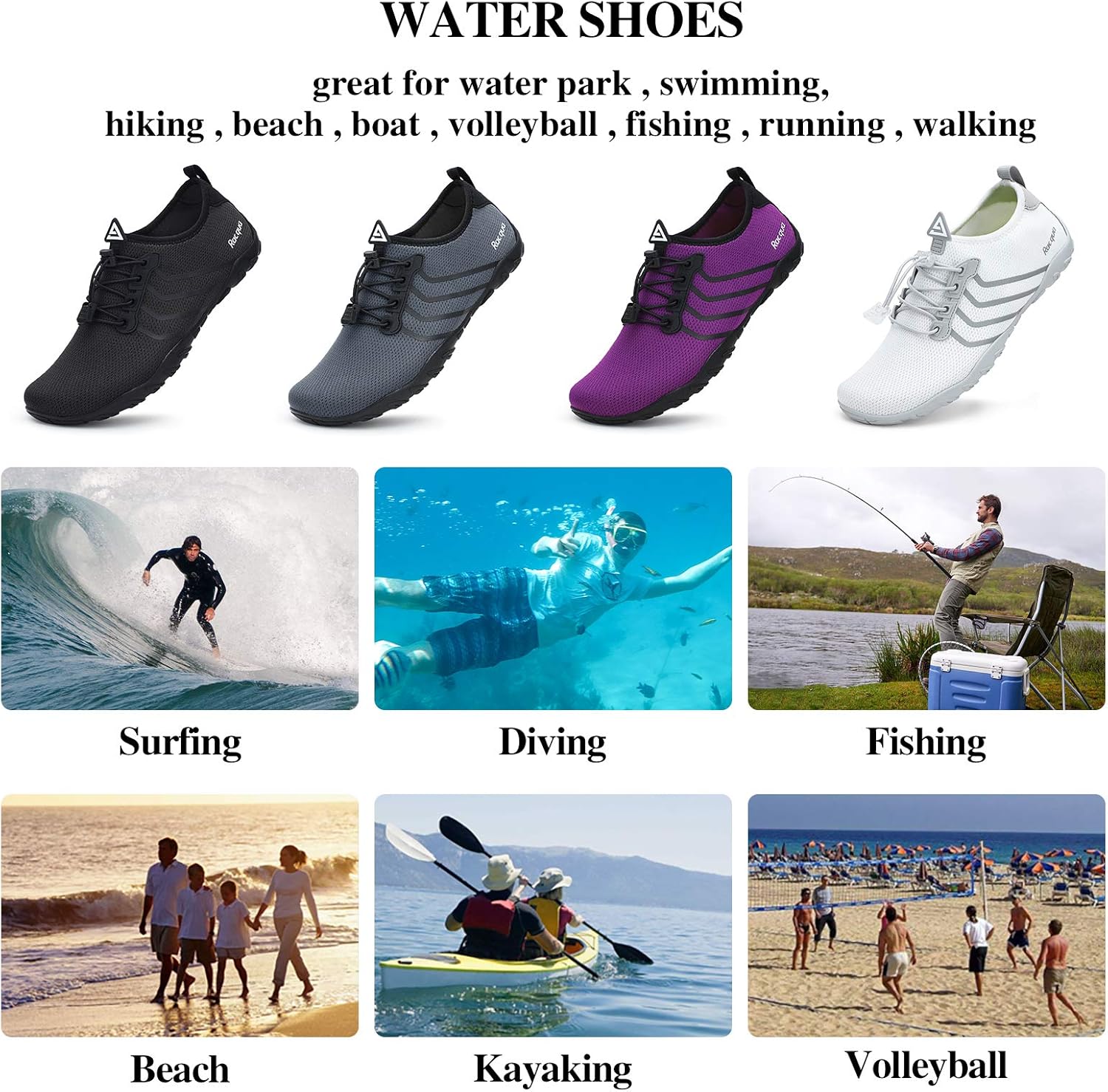 Racqua Water Shoes - Quick Dry Barefoot Aqua Sports Footwear for Men & Women | Ideal for Beach & Pool