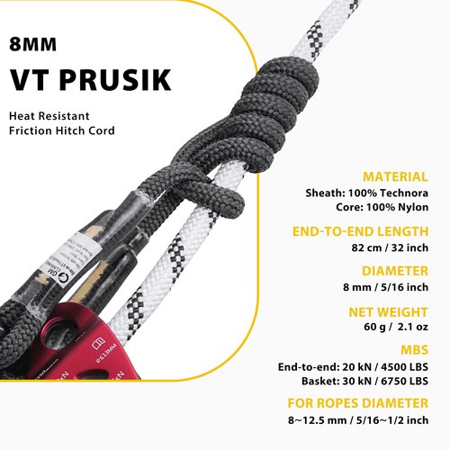 GM CLIMBING Black 8mm VT Prusik Hitch Cord - 32 inch