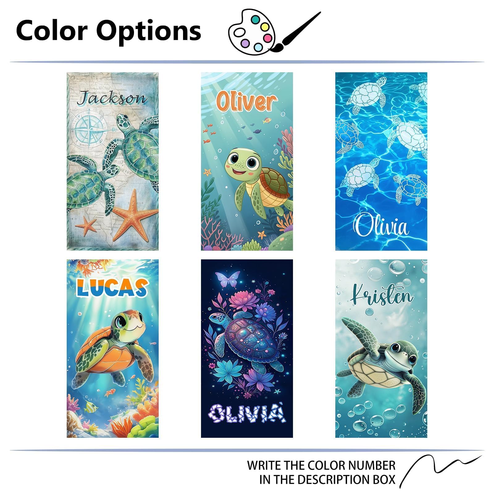 Infiher Personalized Beach Towels for Kids,Custom Kids Monogrammed Towels with Name,Customized 280gsm-420gsm Thick Soft Absorbent Beach Towel for Swim,Bath,Pool,Vacation,Gifts,Boys Turtle Towel