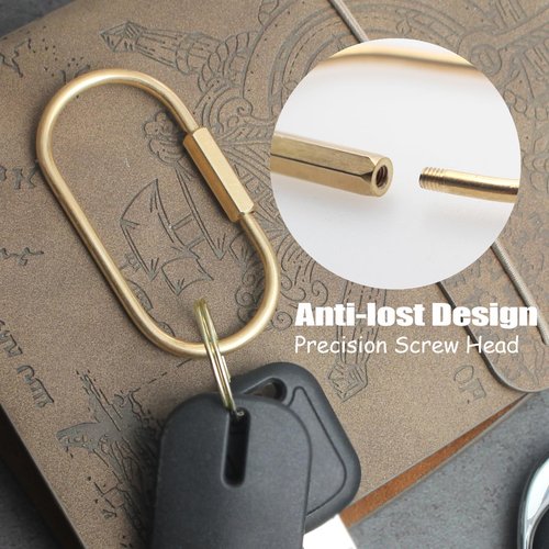 8 Pcs Locking Carabiner Key Rings for Keys,Gold Carabiner Keychain Clip,Screw Lock Keychain Organizer, Purse Bag Charms,Brass