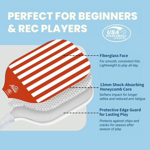 Nettie Pickleball Paddles, USAPA Approved Lightweight Durable Pickle Ball Paddle, Fiberglass Pickleball Racket Gift for Women Men Adults (Red)