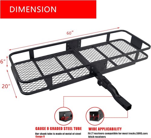 Fouwick Folding Trailer Hitch Mount Cargo Carrier - 500LBS Capacity, 60"x20"x6" Luggage Rack