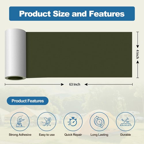 KING MOUNTAIN Self-Adhesive Nylon Fabric Repair Tape - Waterproof Patch Kit for Quick Repairs | 4" x 63" (Army Green)