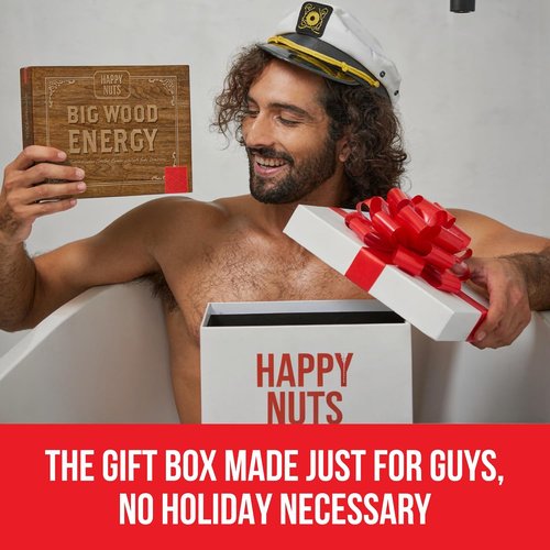 HAPPY NUTS Men's Hygiene Kit | Big Wood Energy Box with Deodorant, Body Wash & Comfort Cream - Ultimate Self-Care Gift Set