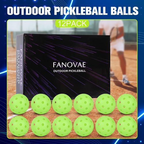 Fanovae Pickleball Balls, 12 Pack 40 Holes Outdoor Pickleball Balls, High Visibility and Bounce, Stylish and Durable Pickleball Balls for All Style Pickleball Paddles & All Skill Levels