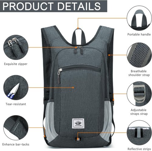 Esup 15L Lightweight Hiking Backpack - Packable Travel Bag for Camping | Dark Gray Color