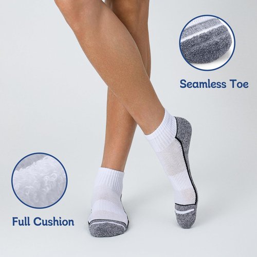 FYTUTESE Ankle Socks for Men with Cushion 5 Pack Men's Athletic Cushioned Running Cotton Sports Quarter Socks White Size 13-15