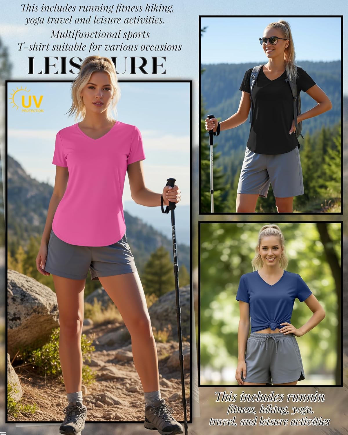 Oakgarden Women's Workout Tops - Quick Dry UPF 50+ V Neck Gym Shirts | 4 Pack, Lightweight with Side Slits
