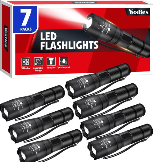 YesBes 7 Pack Small LED Flashlights High Lumens, Tactical Flashlight with 5 Modes, Waterproof Zoomable Flash Light, Small Flashlight for Camping Home Emergencies, Hunting Camping Essentials