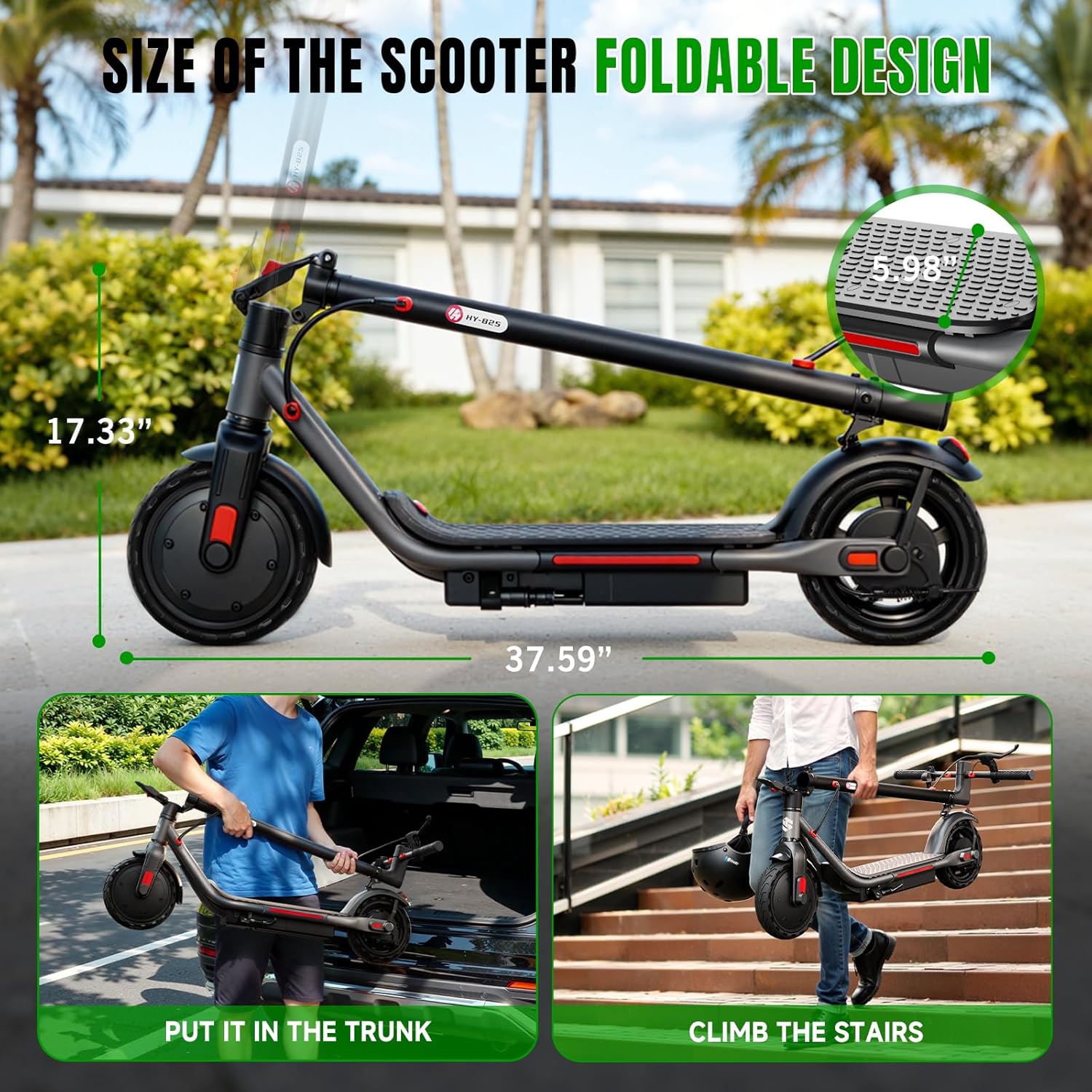 YHR Electric Scooter - Powerful 350W/500W Motor | 19 MPH, 20-Mile Range, 8.5"/10" Tires