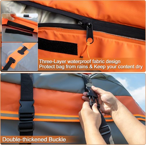 AUTOHAUX Waterproof Car Roof Bag - 15 Cubic Feet Cargo Carrier with Anti-Slip Mat & 6 Door Hooks | Gray