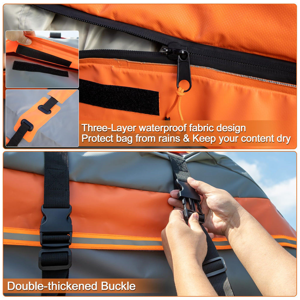 X AUTOHAUX 1000D PVC Waterproof Car Roof Bag Rooftop Cargo Carrier Bag Luggage Carriers for Cars with or without Rack Anti-Slip Mat 6 Door Hooks Set Gray - 15 Cubic Feet