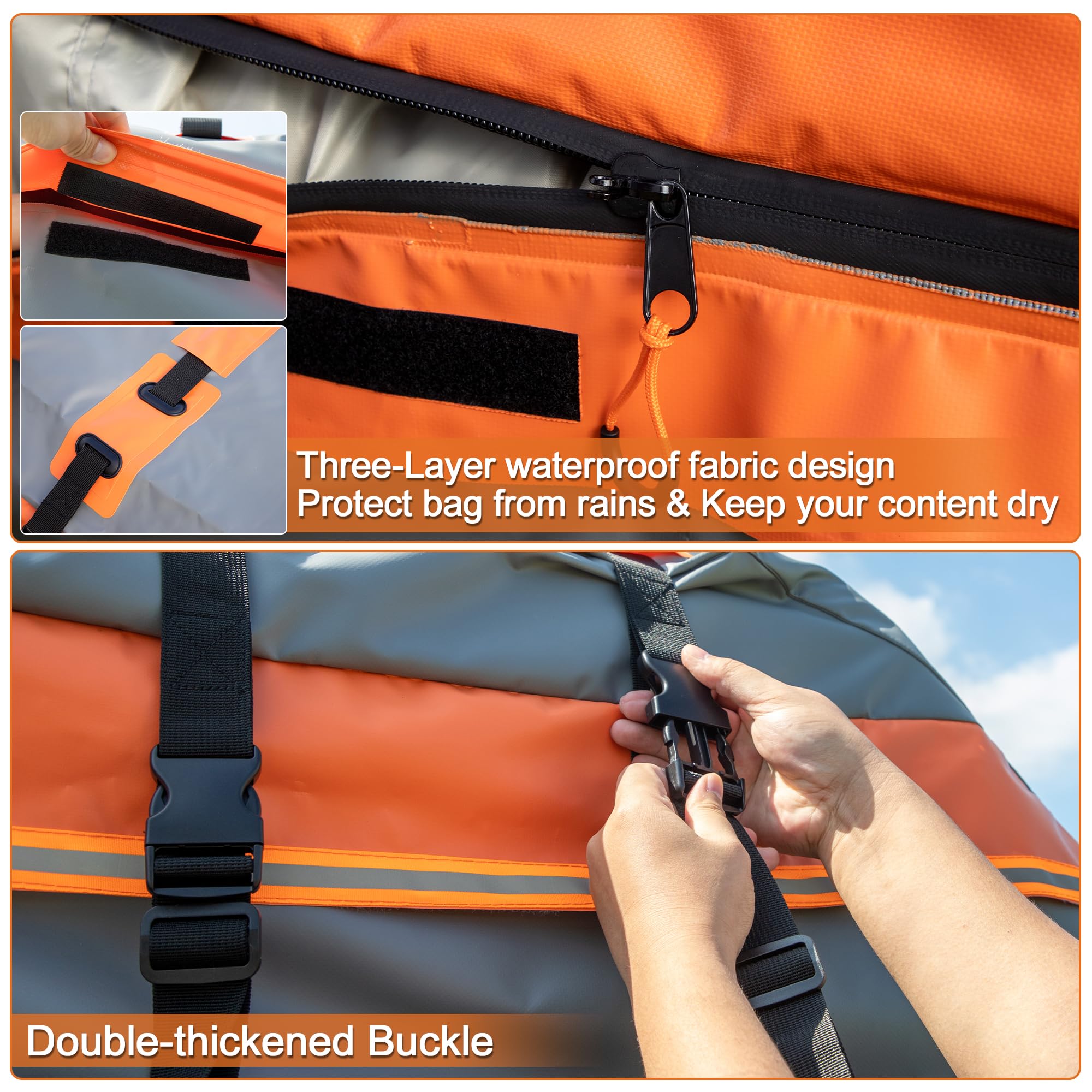 X AUTOHAUX 1000D PVC Waterproof Car Roof Bag Rooftop Cargo Carrier Bag Luggage Carriers for Cars with or without Rack Anti-Slip Mat 6 Door Hooks Set Gray - 15 Cubic Feet