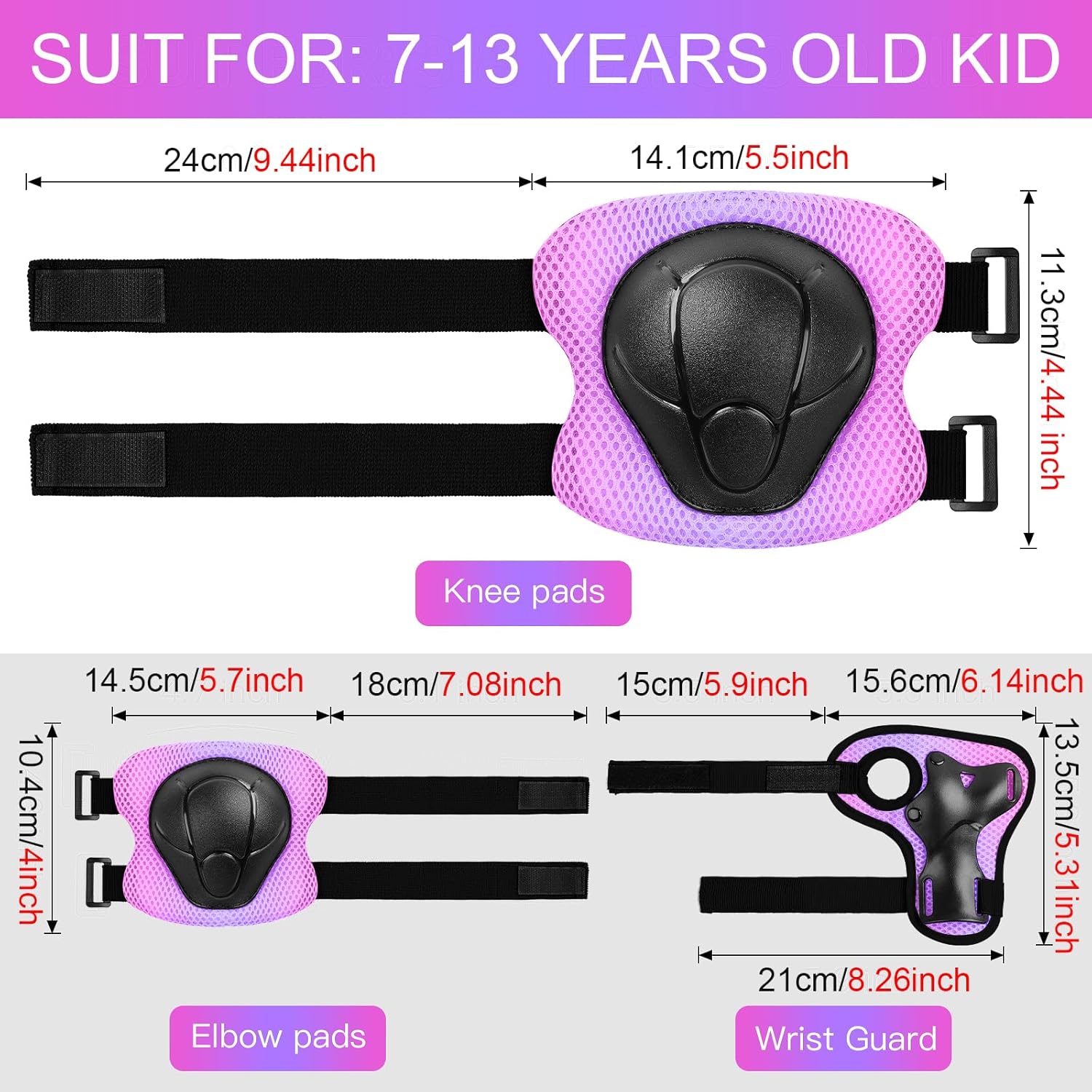 Wemfg Kids Protective Gear Set - 3-in-1 Knee, Elbow Pads & Wrist Guards for Ages 3-14 | Safe Skating & Cycling