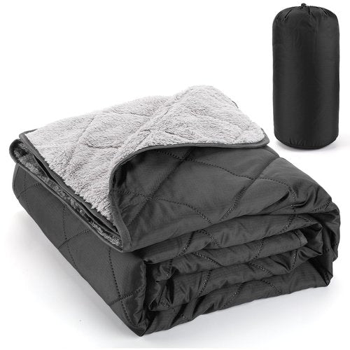 Aulock 55''W x 60''L Warm Outdoor Stadium Blanket Waterproof - Portable & Windproof Black Blanket with Sherpa Fleece Lining for Camping Winter Cold Weather