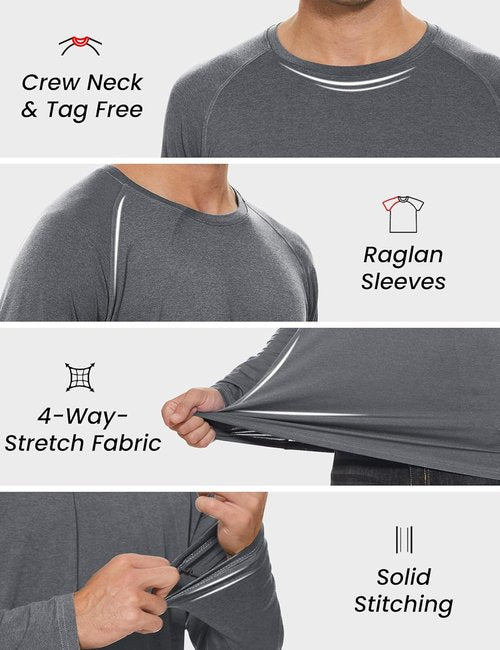 MAGCOMSEN Men's Quick-Dry Long Sleeve Shirt - UPF 50+ Sun Protection Athletic Fishing Tee