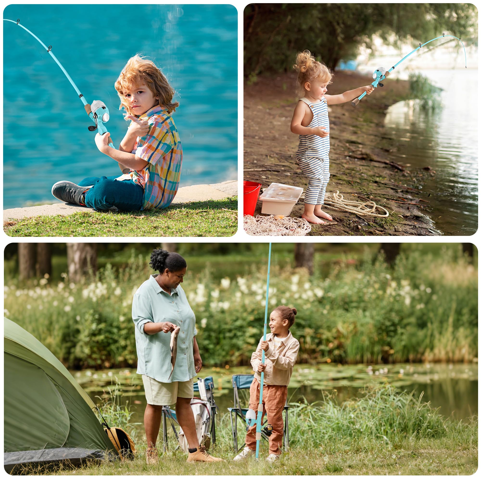 WIDDEN Kids Fishing Pole, Portable Telescopic Kids Fishing Poles for Boys and Girls, Fishing Rod and Reel Combo Kit with Tackle Box Bag Net, Best Fishing Pole for Toddler Youth and Beginners
