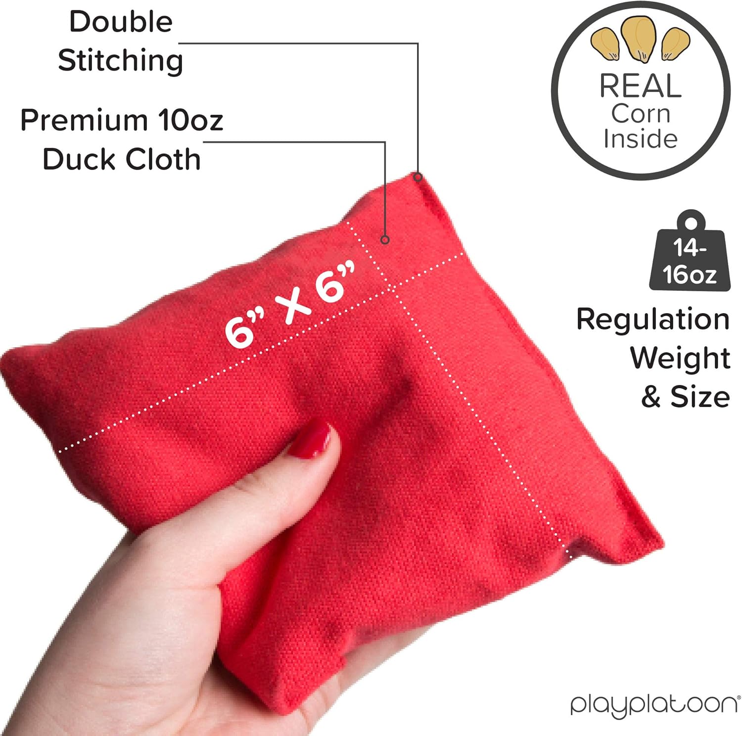 Regulation Size Cornhole Bags by Corn Filled | Set of 8 Durable Bean Bags in Red & Navy Blue