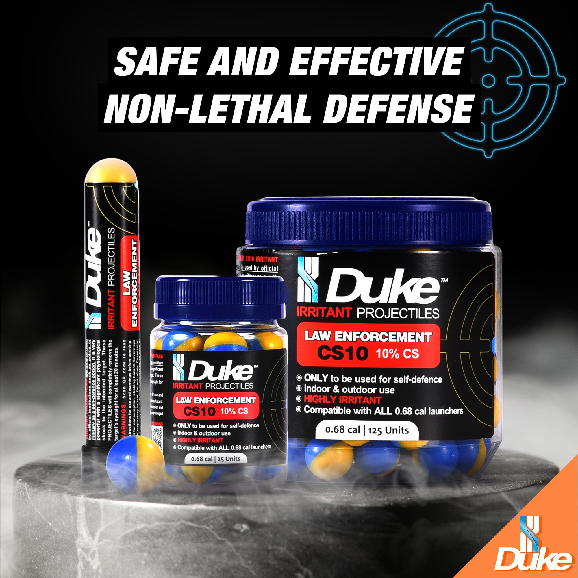 Duke 68 Cal Frangible Irritant Projectiles (10% CS), 125 Count - LE CS10 Irritant Projectiles, Non Lethal Tear Gas Round for Situational Defense Weapons, Professional-Grade, Weight: 3.3g