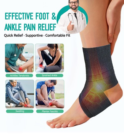 HiRui Ankle Support Brace for Men & Women, Adjustable Compression Strap for Sprains, Plantar Fasciitis, Achilles Tendonitis, Running, Workout, Sports – Fits Left & Right Foot (1, Black, Large)