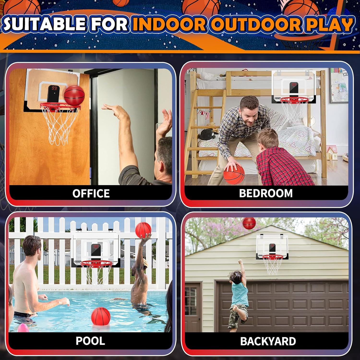 Skiennix Mini Basketball Hoop Set - Indoor Wall-Mount Basketball Goal with 4 Toddler Balls | Fun for Kids & Adults