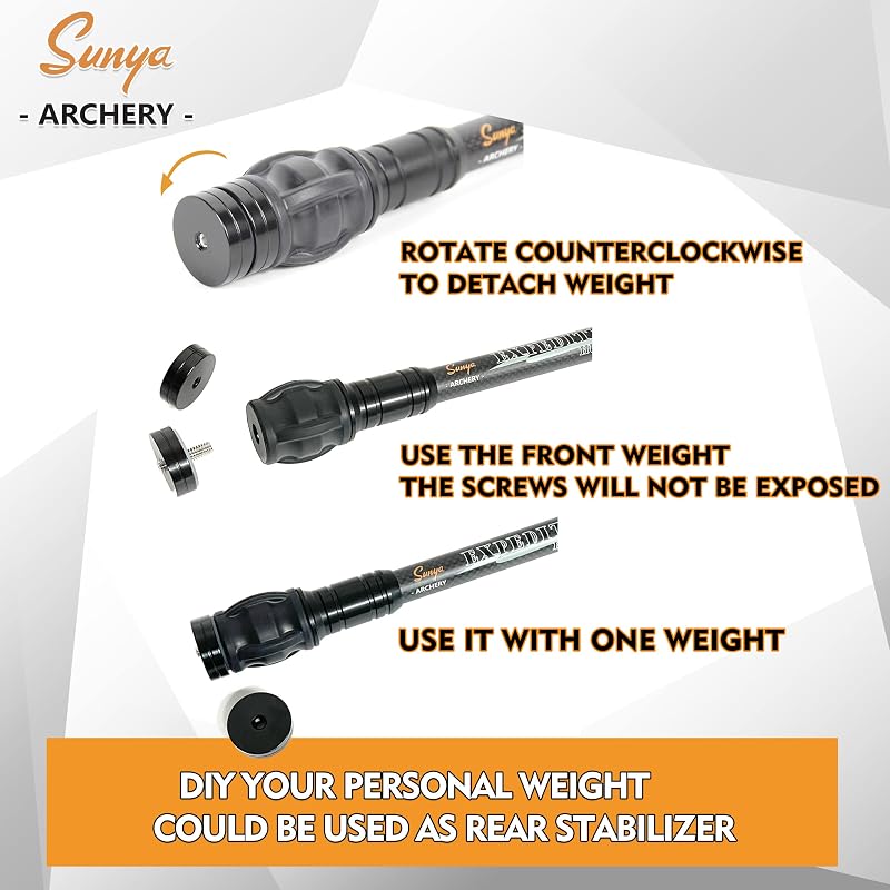 Sunya 12" Archery Bow Stabilizer with Carbon Fiber Body, Damping System & Weights Kit