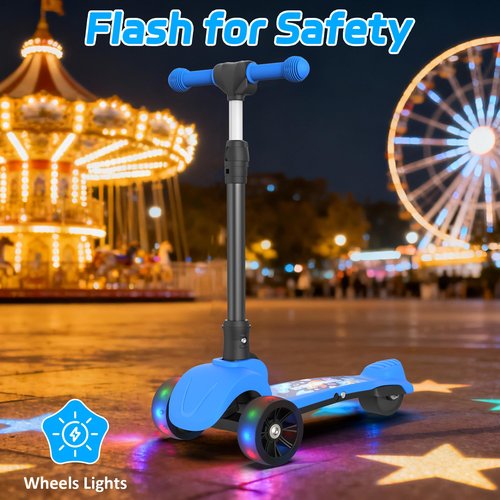 VOLPAM C001 Electric Scooter for Kids, 80W Motor, Max Safe Speed 5MPH, 3 Adjustable Height, Lean-to-Steer, 3.5" Lighted Up Wheel, Foldable Scooter for Boys & Girls