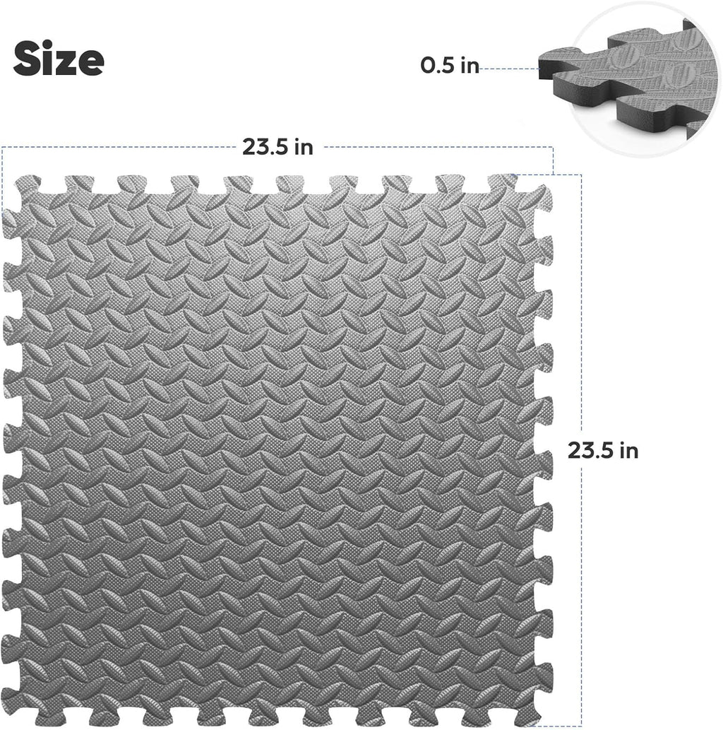 Puzzle Exercise Mat by Home Gym - EVA Interlocking Foam Tiles for Workouts & Play Areas | Grey, 24” x 24” x ½” - 16 Tiles (64 SQ FT)
