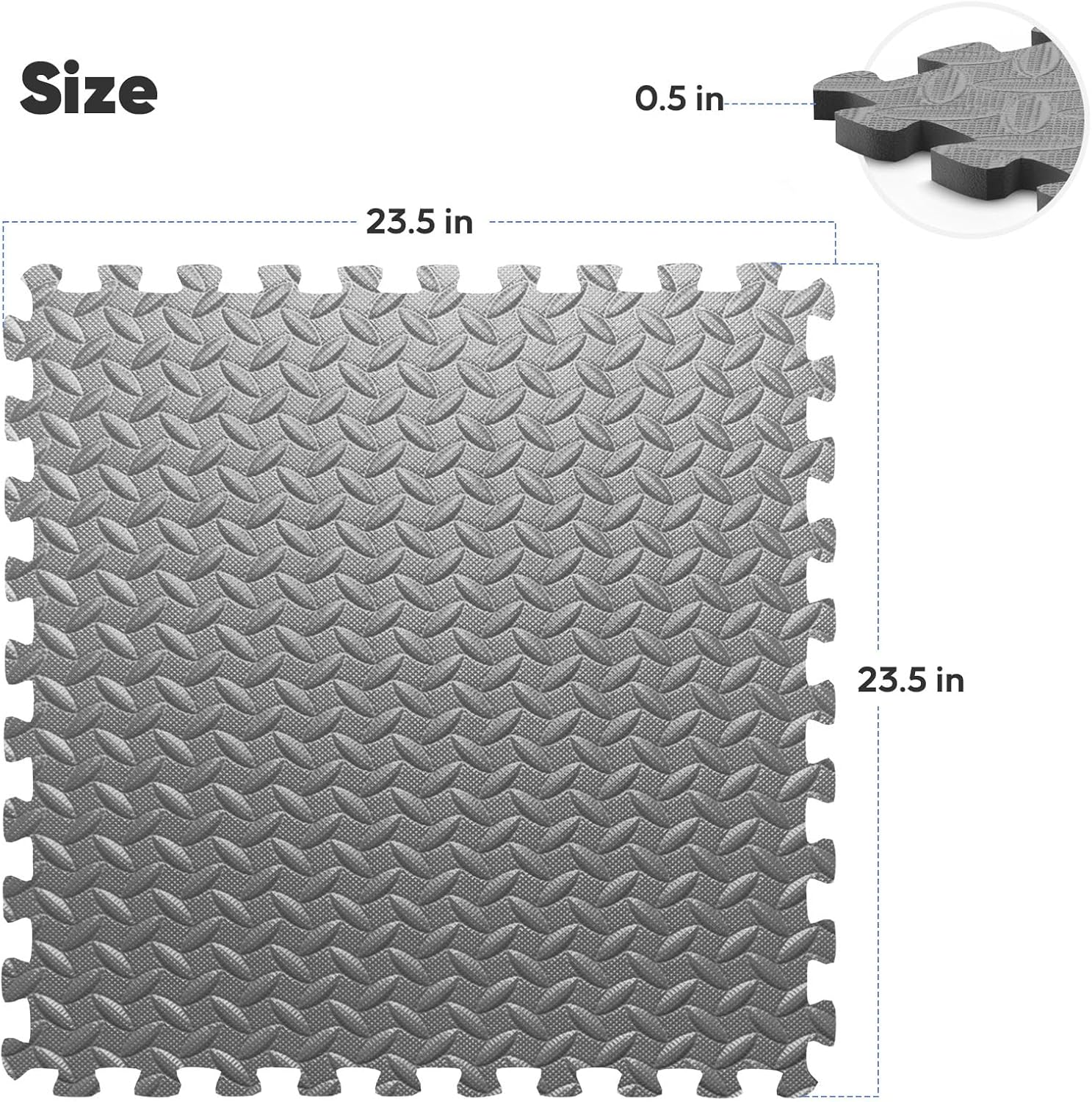 Puzzle Exercise Mat by Home Gym - EVA Interlocking Foam Tiles for Workouts & Play Areas | Grey, 24” x 24” x ½” - 16 Tiles (64 SQ FT)