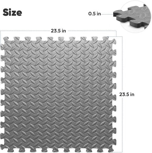 Home Gym Mat, Puzzle Exercise Mat, EVA Interlocking Foam Floor Tiles for Home Workout Equipment and Kids' Play Areas - Blue, 24 in x 24 in x ½ in - (Grey, 24 Pack, 96 SQ FT)