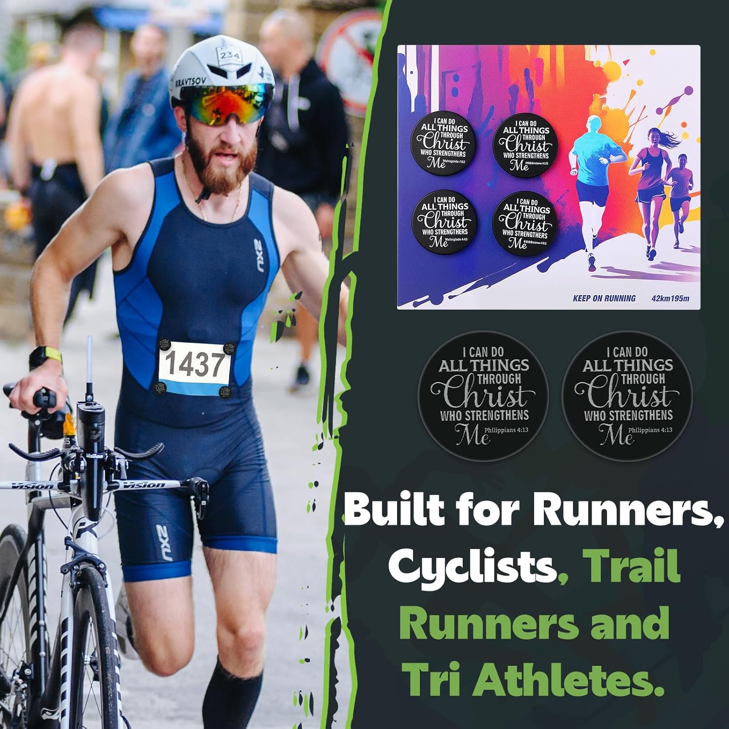 Suncalla 12Pcs Race Bib Clips for Runners Running Bib Holder Clips No Magnets No Pins Lightweight Lock Fasteners for Secure Marathon Cycling Reusable Replacement Accessories(Bible Verse,Black)