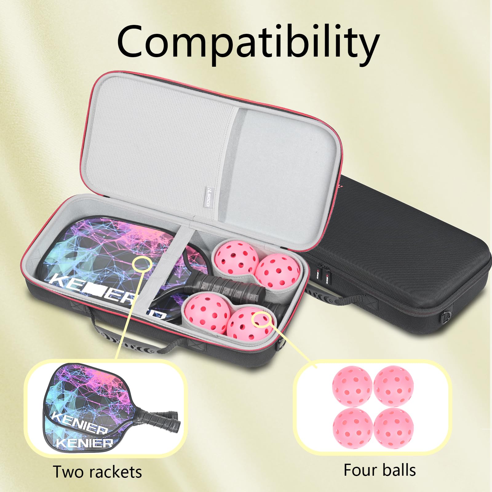 RLSOCO Pickleball Paddles Case Holds 2 Rackets and 4 Ball - Hard Protective Bag Fits for Selkirk Sport/Warping Point and All Pickleball Paddle Shapes and Sizes (Case Only)
