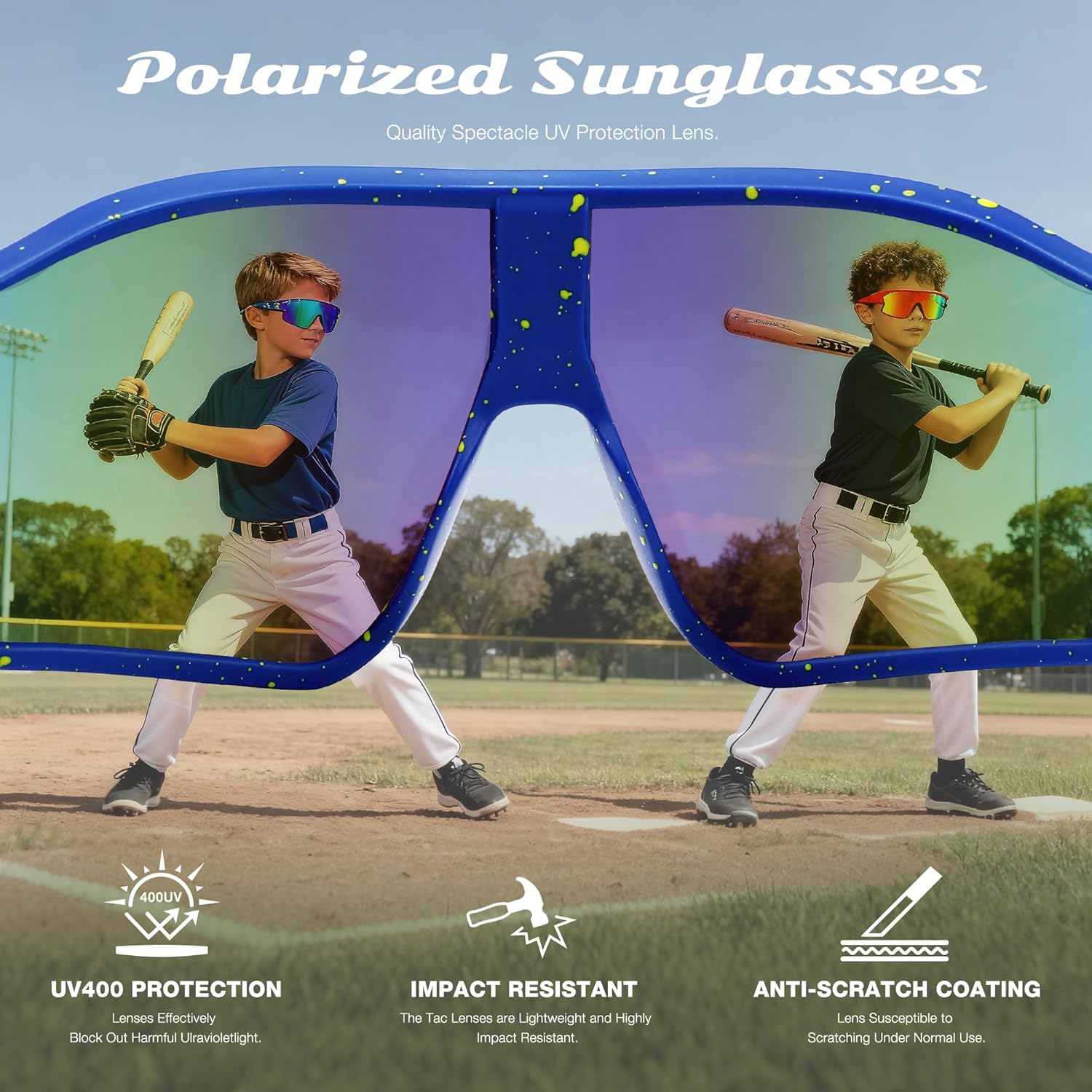 Skiennix Unisex Youth Cycling Sunglasses - UV400 Wraparound Shades for Tennis & Softball | Versatile Outdoor & Indoor Use