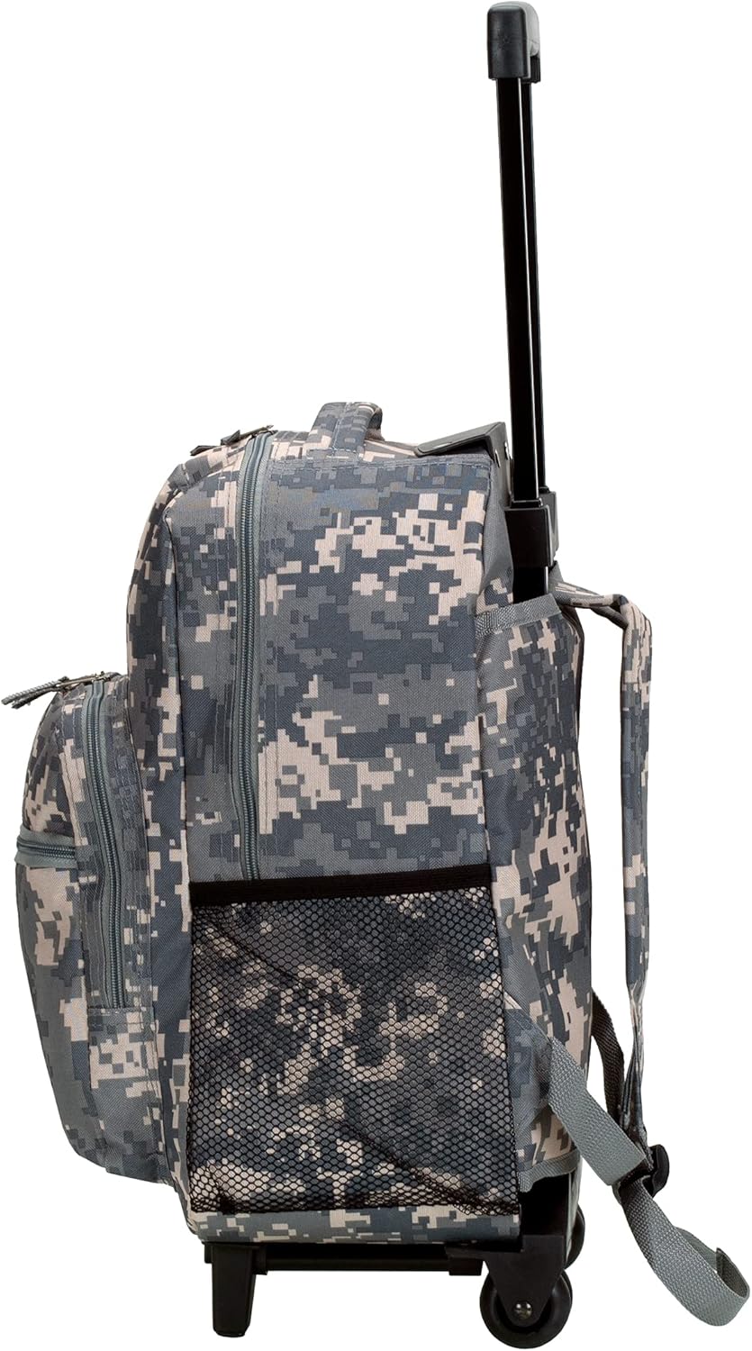 Rockland Double Handle Rolling Backpack - Acu Camo Design | 17-Inch Size for Easy Travel