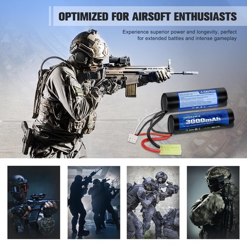 URGENEX 3000mAh Airsoft Battery 7.4V Nunchuck Battery with Mini Tamiya Plug 2S Rechargeable Stick Shape Butterfly Fit for Most Airsoft Model Guns Rifles