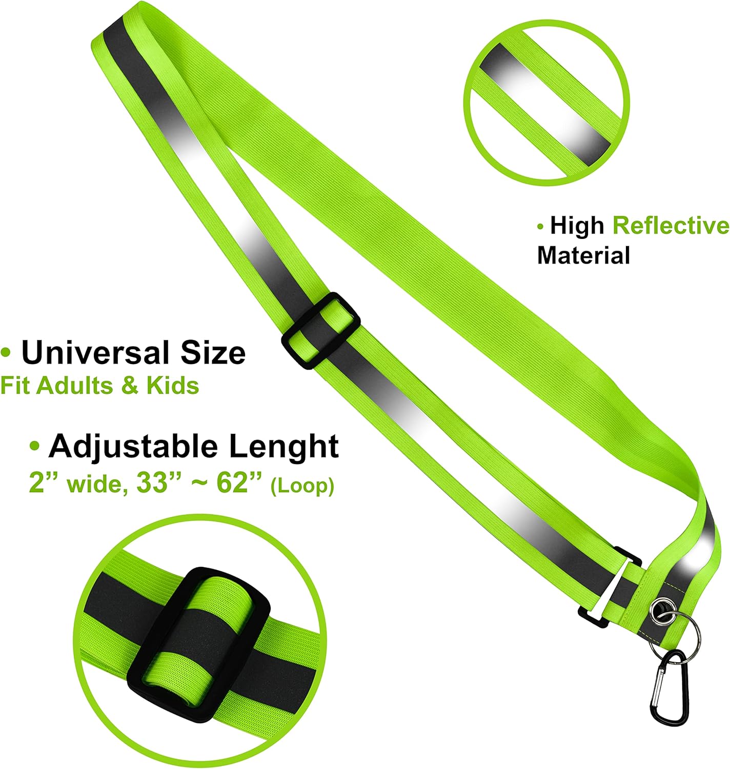 Safety Reflective Sash - Adjustable Night Visibility Belt for Men, Women & Kids | 10 Pack