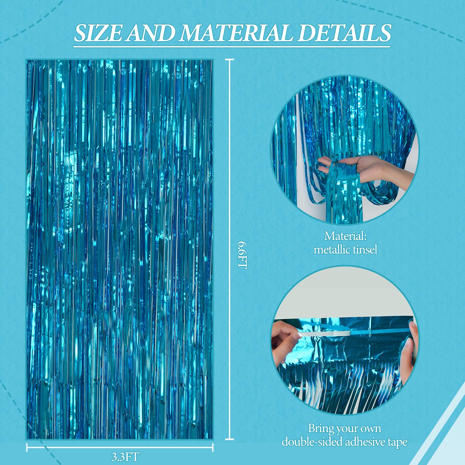 DECOCKRAT 3 Pack Foil Fringe Backdrop - Blue Shiny Tinsel Curtains for Party Decoration/Photo Booth Props - 3.3x8.2 FT Metallic Foil Backdrop for Birthday, Wedding, Graduation, Christmas.