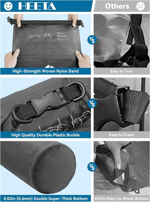 HEETA Waterproof Dry Bag - Lightweight Roll Top Storage for Travel, Swimming & Kayaking | 5L/10L/20L/30L/40L
