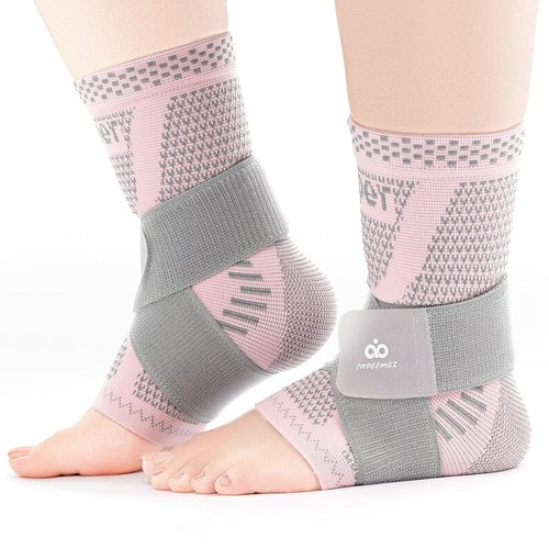 INDEEMAX Ankle Brace - Copper Infused Compression Sleeve for Pain Relief | Pink Silver, Size S