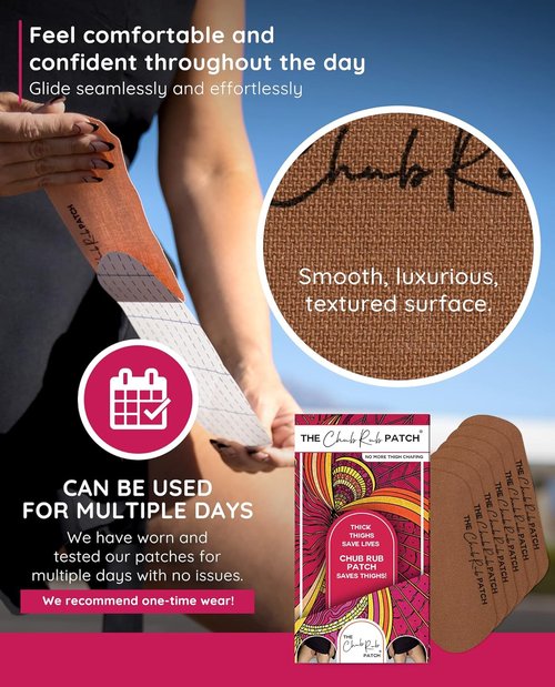 Chub Rub Patch - Anti-Chafe Thigh Patches for Women | Friction Prevention Tape (3 Pairs) - Cocoa