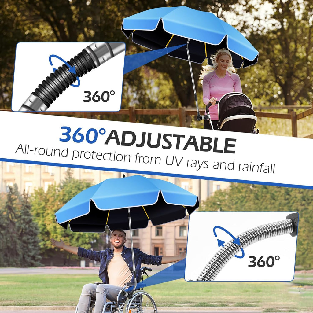 Umbrella 360°Adjustable Protection Stroller, 2 PACK 48.8" beach chair umbrella with clamp, high UV protection. 3 Adjustable areas 180°+360° for fishing, golf, beach, camping (chair not included)