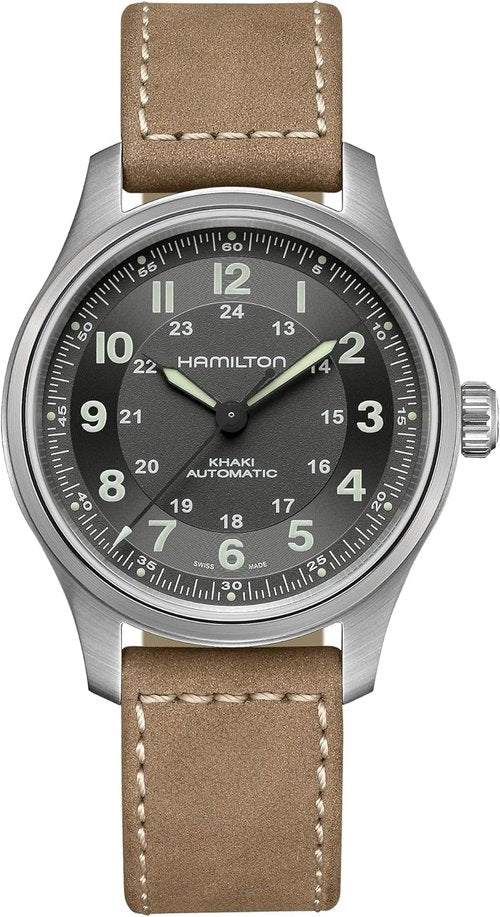 Hamilton Khaki Field Titanium Automatic Men's Watch - 42mm Swiss Made, Black Dial, 100m Waterproof, Leather Strap