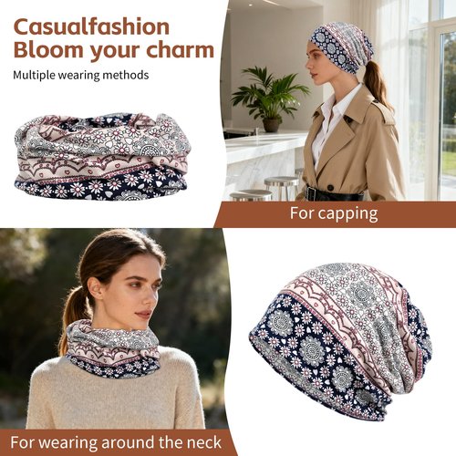 warsrnd Women's Slouchy Beanie Hat Chemo Caps Cancer Headwear Hats Turban Baggy Sleeping Cap Boho Hats (US, Alpha, One Size, 4pcs Multicolor B)