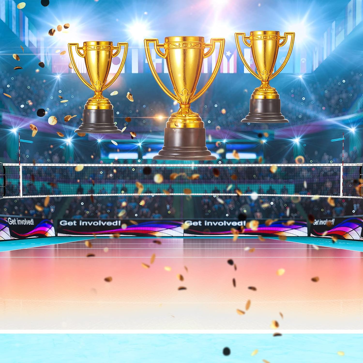 Skylety Mini Trophy Cups - 3 Pcs Gold Plastic Awards for Kids & Adults | Perfect for Sports Ceremonies