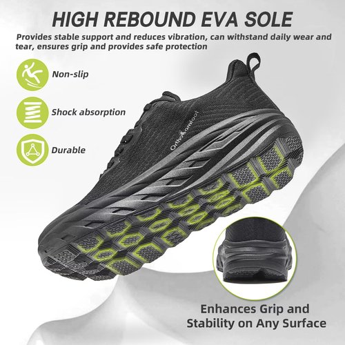 OrthoComfoot Men's Orthopedic Wide Sneakers: Plantar Fasciitis Diabetic High Arch Trail Sneakers, Comfortable Arch Support Heel Foot Pain Relief Road Running Walking Shoes Black Size 9