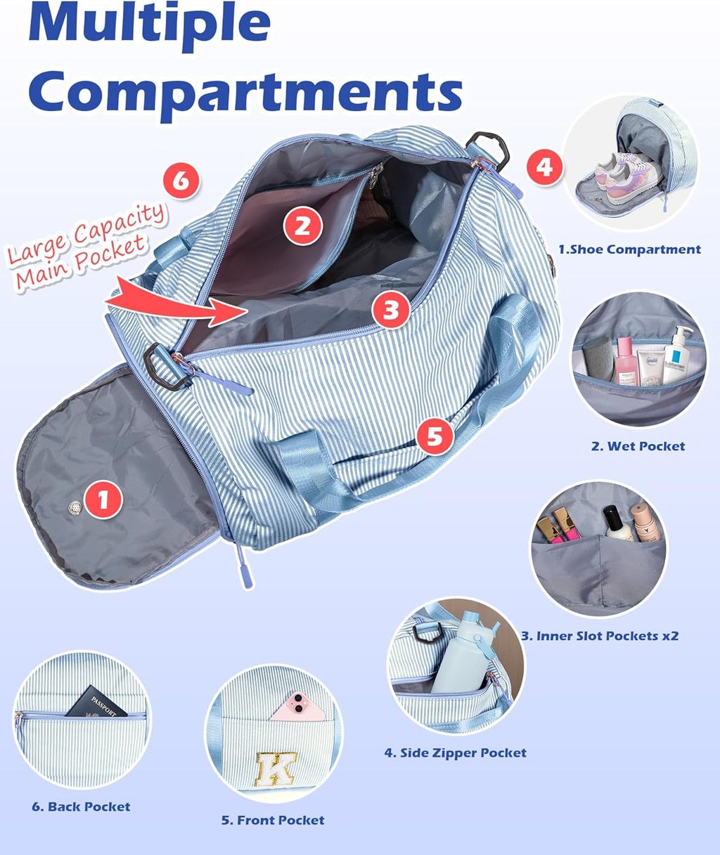 Skiennix Girls Travel Duffle Bag - Customized Overnight Bag with Shoe Compartment & Makeup Pouch | Perfect Birthday Gift for 9-Year-Old (Letter G)