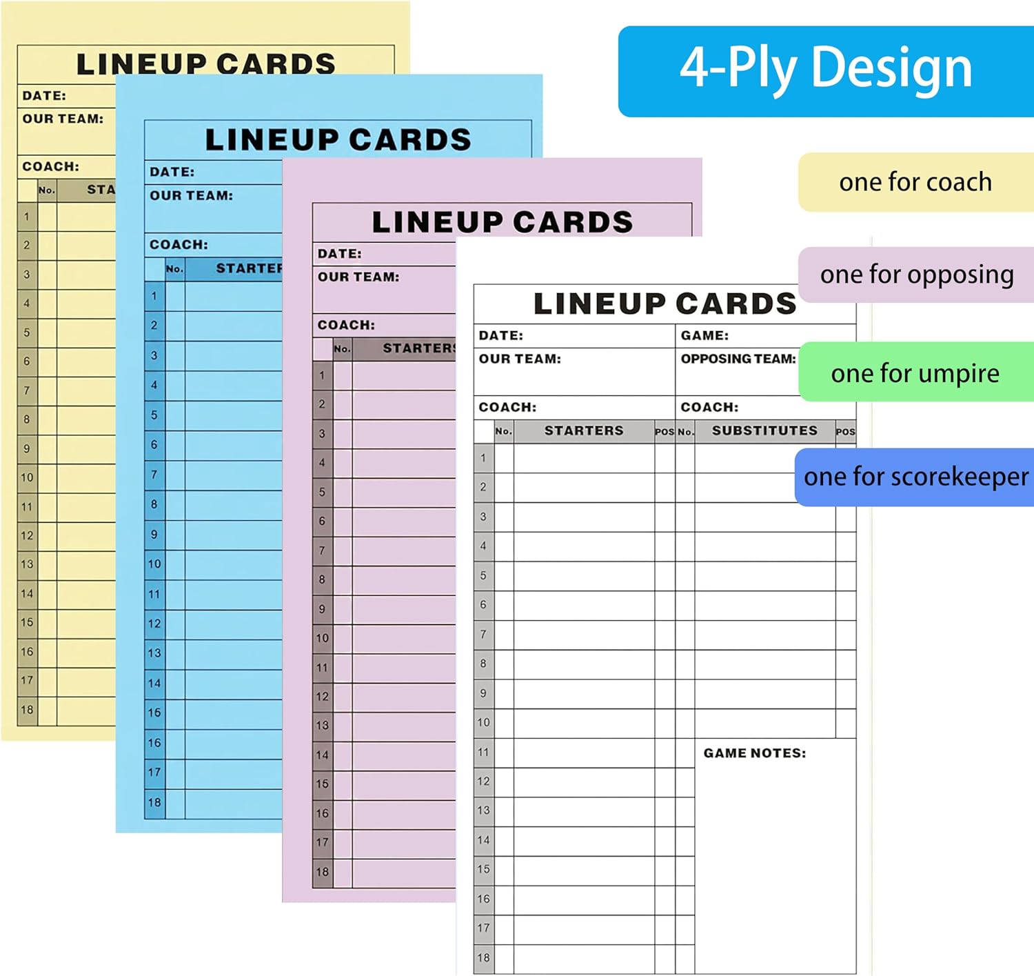 Scorebook Pro | Baseball & Softball Carbonless Lineup Card Book - 4.5x8 in, 100 Sheets, 18 Player Roster